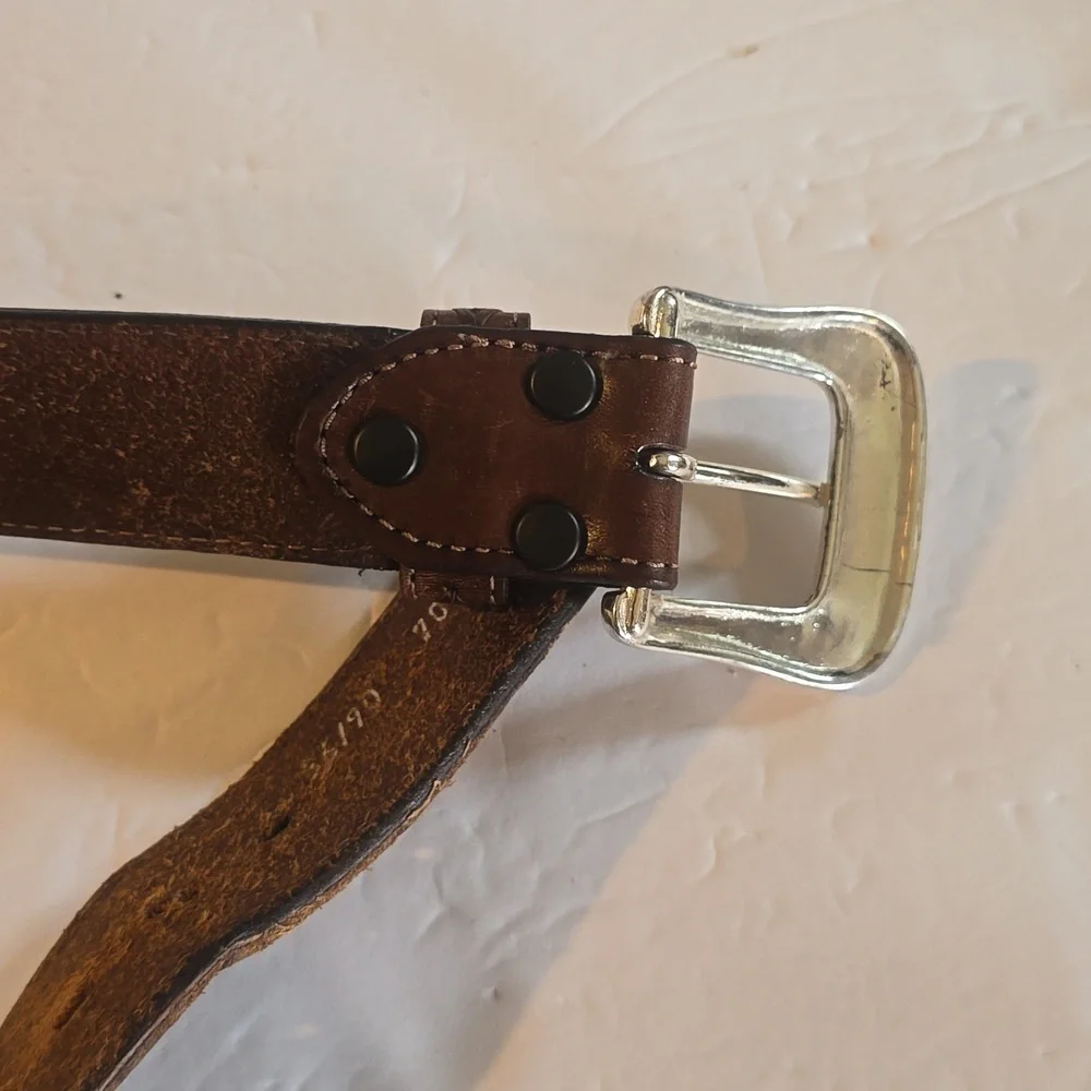 Mens Brown Premium Woven Leather Western Belt With Silver Buckle Sz.L/XL